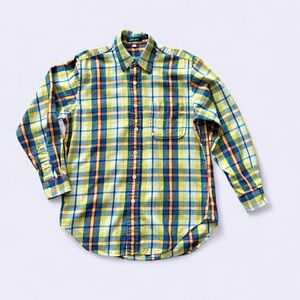Vintage 90s Giordano Yellow Plaid Flannel Button-Up Shirt, Size Men’s Small
